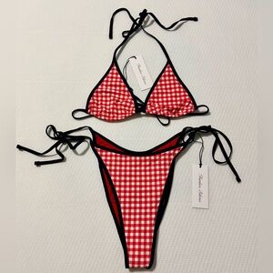 Frankies Bikinis Grace Top Romeo Cheeky Bottom in Cherry Picnic Bikini Sz Small